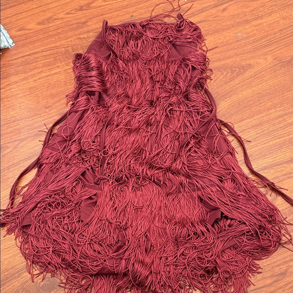 SHEIN Burgundy Fringe Mini Dress